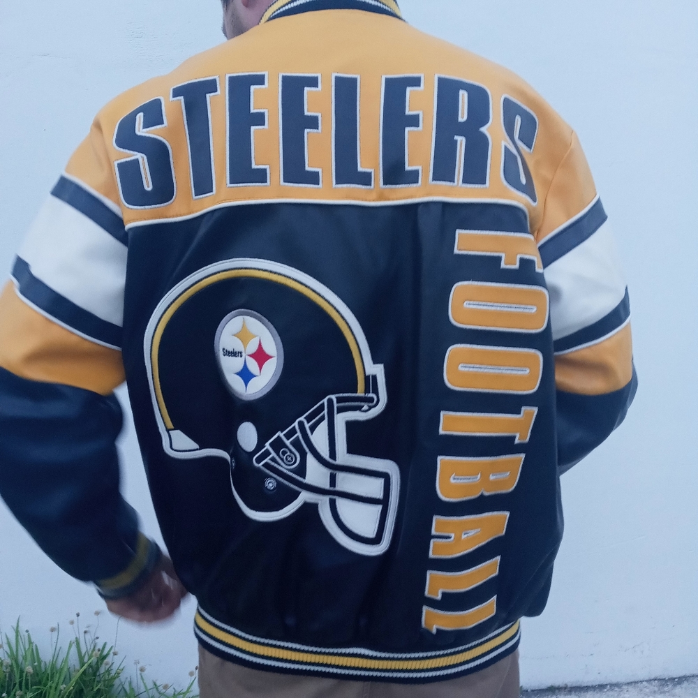 Nfl steelers leather jacket 90s vintage